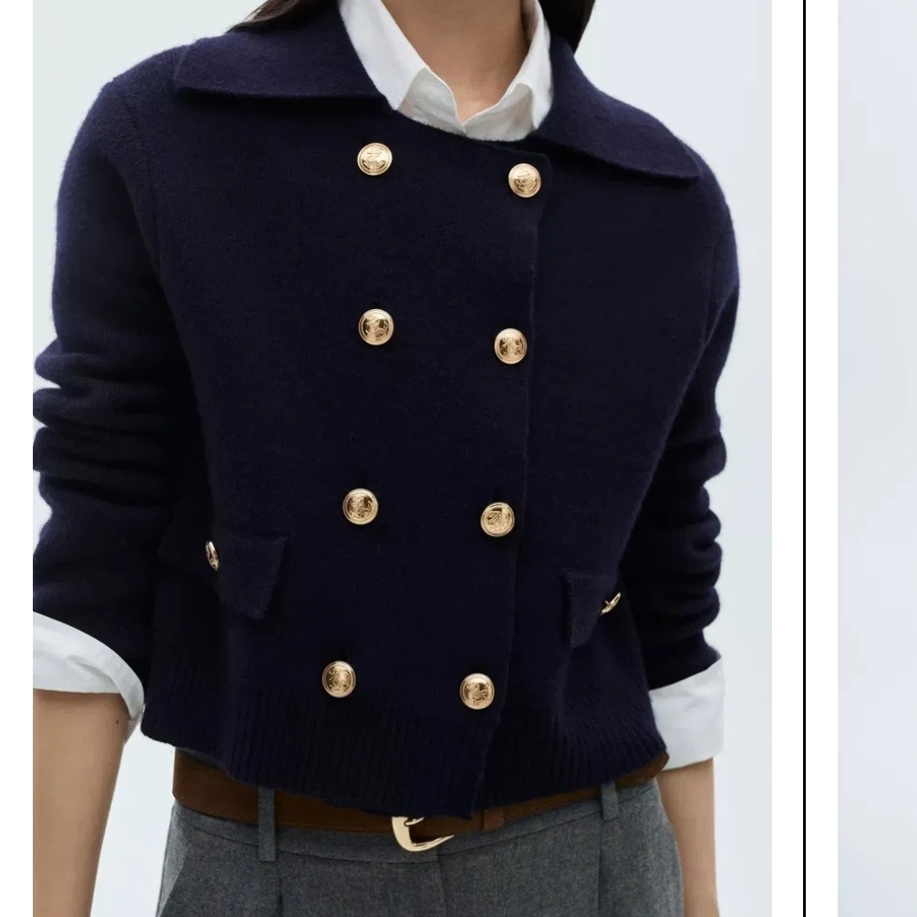 Capitan Wool Blend Double Breasted Knitted Navy Double-Breasted Women's Jacket S